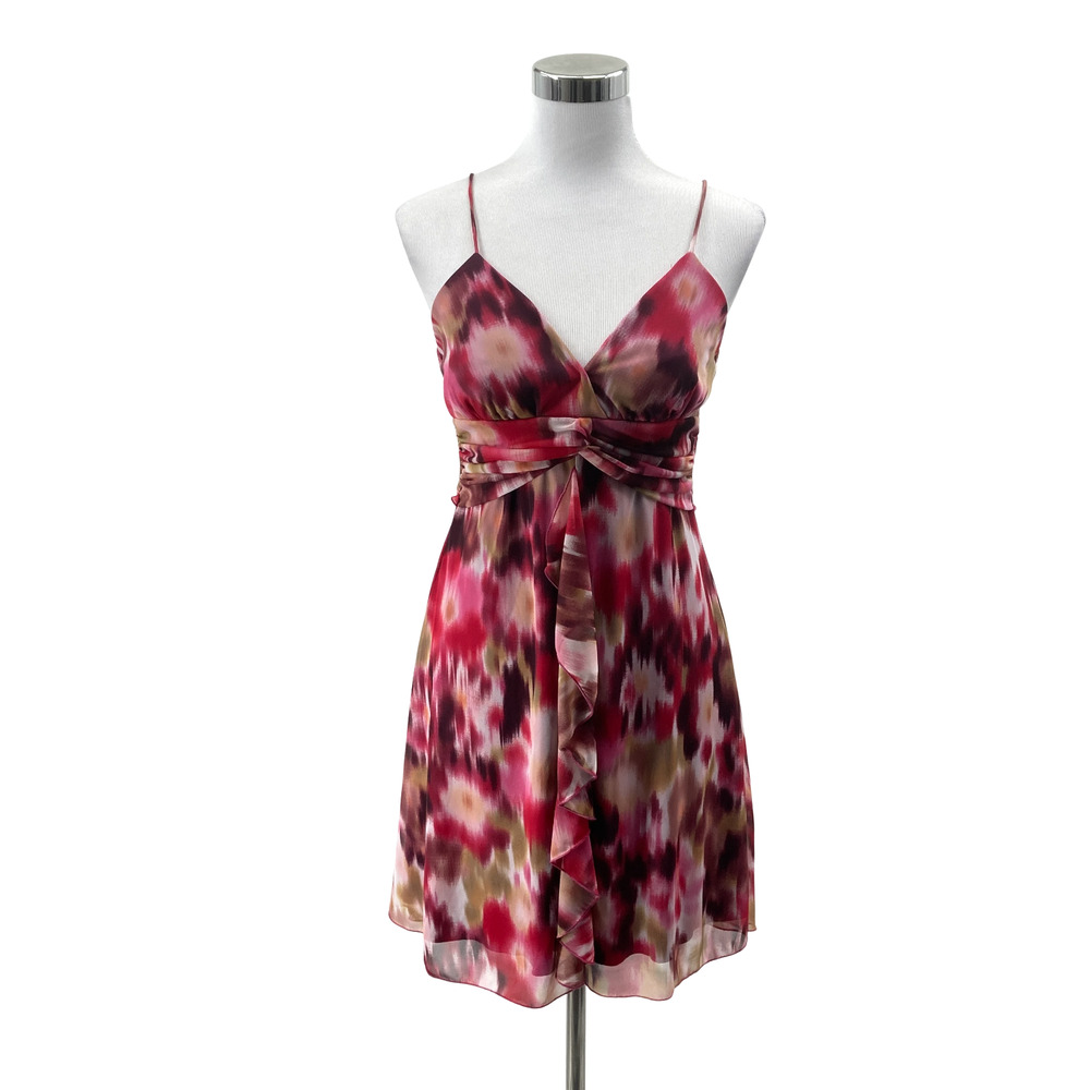 Speechless Juniors M Chiffon Dress Pink Burgundy Abstract Ruffle Empire Party